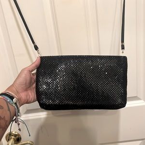 Whiting and Davis black chain metal fancy purse clutch crossbody like new